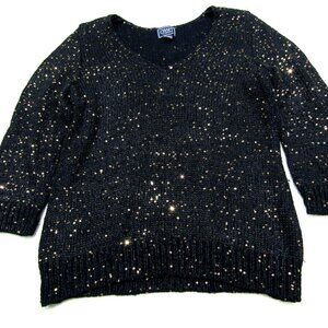 Chaps Classics Sweater Womens Medium V-Neck Gold Sequins City Date Night